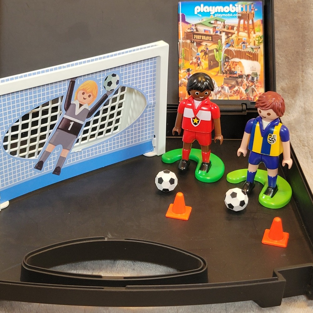 Playmobil Soccer Take Along Playset Kids Black Kicking Figures 5632